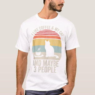 Camiseta Retro Eu Gosto De Café Meu Gato E Talvez 3 Pessoas
