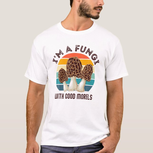 Camiseta Retro Eu Sou Um FUNGI Com BOM MORELS - Engraçado M (Frente)