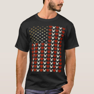 Camiseta Retro EUA bandeira Paz Amor Corações Homens