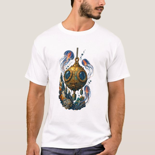 Camiseta Retro Expedição Bathysphere Abissal (Frente)