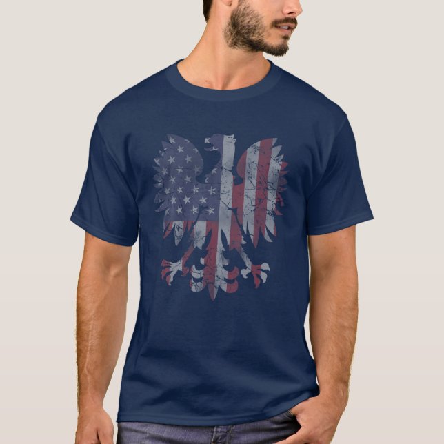 Camiseta Retro Fade Polonês Flag Eagle Heritage Men (Frente)
