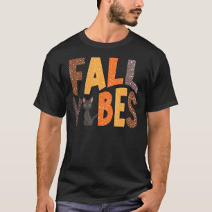 Camiseta Retro Fall Vibes Black Cat Happy Fall Obrigado out