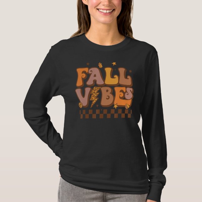 Camiseta Retro Fall Vibes Leopard Lightning Bolt Autumn Tha (Frente)