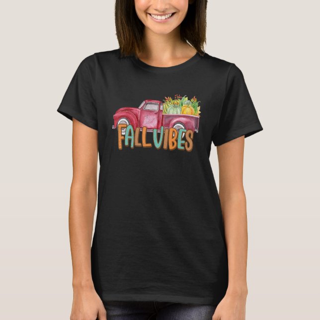 Camiseta Retro Fall Vibes Pumpkin Truck  Autumn Thanksgivin (Frente)