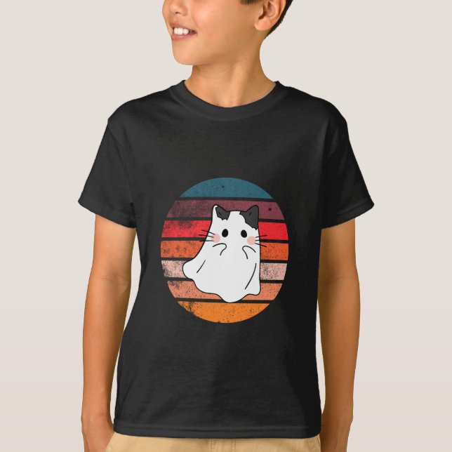 Camiseta Retro fantasma do gato das bruxas (Frente)