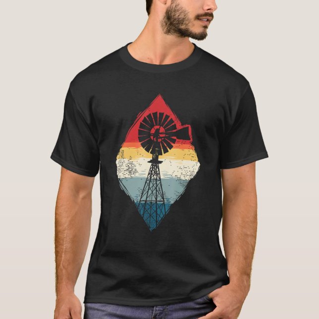 Camiseta Retro Farming Wind Mill Turbine Technician (Frente)
