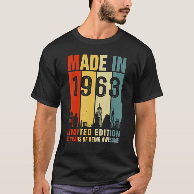 Camiseta Retrô Feito Em 1963, 60 Anos De Ser Incrível (Frente)
