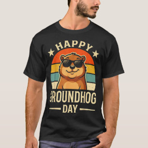 Camiseta Retro Feliz Dia do Groundhog Legal Dia do Ground H