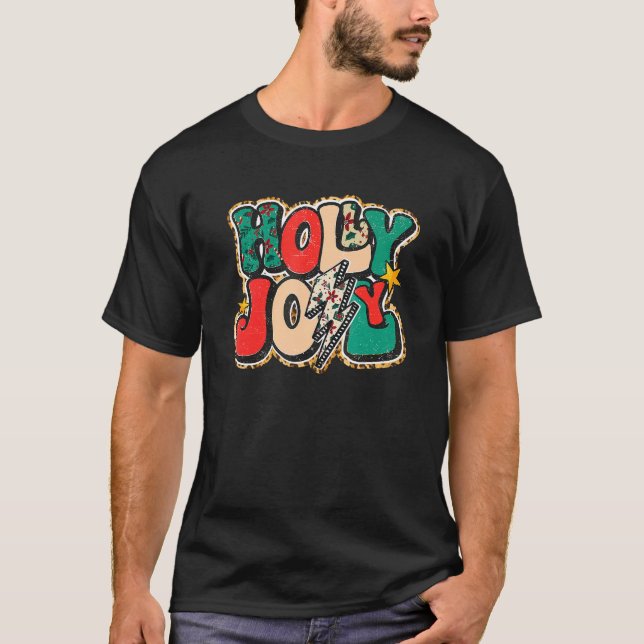 Camiseta Retro Feliz Natal Groovy Xmas Leopard Lightnin (Frente)