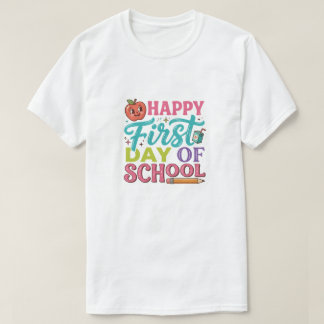 Camiseta Retro Feliz Primeiro Dia de Aula Maçã Fofa
