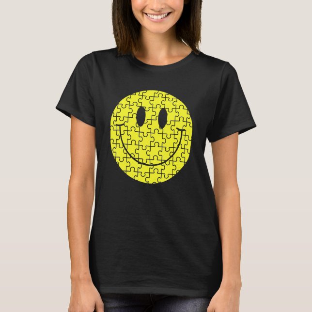 Camiseta Retro Feliz Sorriso Face Quebra-cabeça peças Bonit (Frente)