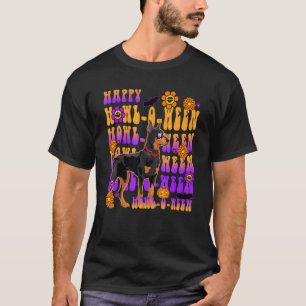 Camiseta Retro Feliz Uivar o ween Doberman Cão  Flor Groov