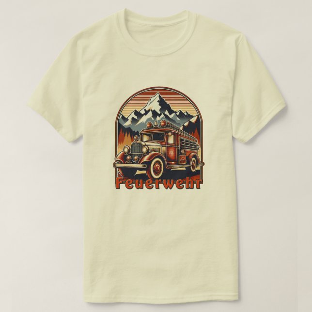 Camiseta Retro-Feuerwehrauto & Berg (Frente do Design)