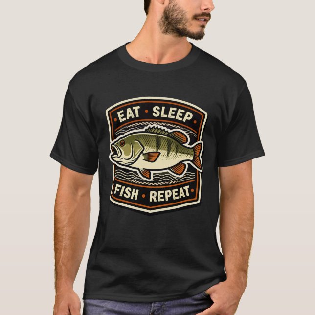 Camiseta Retro fishing design eat sleep fish repeat (Frente)