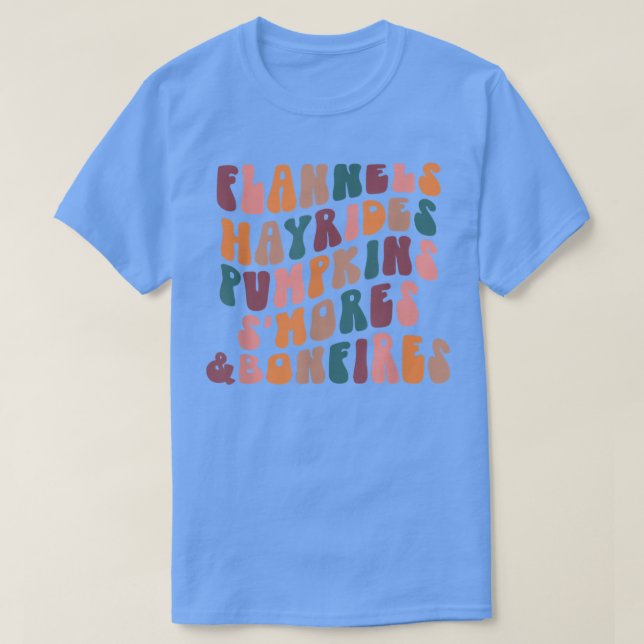 Camiseta Retro Flannels Hayrides Pumpkins S'mores Bonfire (Frente do Design)