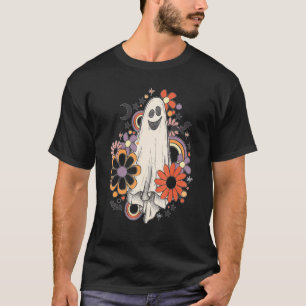 Camiseta Retro Floral Ghost Halloween Happy Halloween Boho