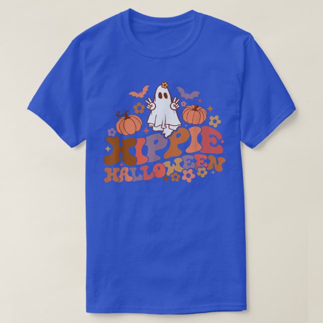 Camiseta Retro Floral Hippie Halloween Ghost Pumpkin Spooky (Frente do Design)