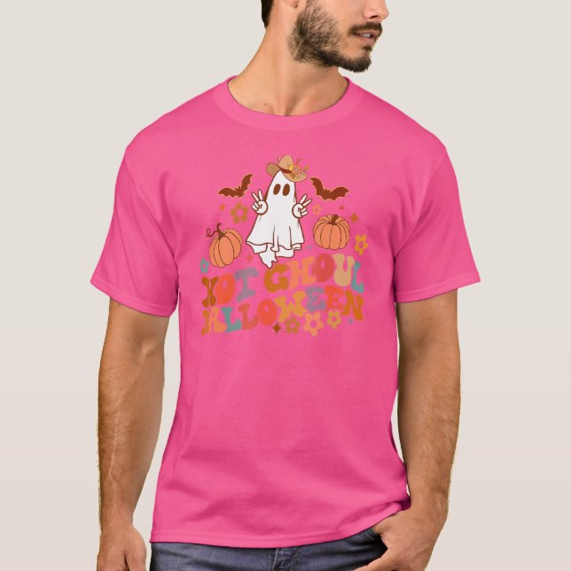 Camiseta Retro Floral Hot Ghoueen Fantasma Pumpkin Spo (Frente)