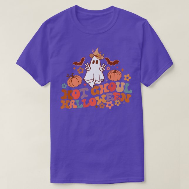 Camiseta Retro Floral Hot Ghoueen Fantasma Pumpkin Spo (Frente do Design)