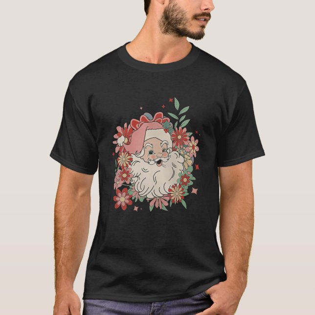 Camiseta Retro Floral Rosa Natal Santa Claus Suor Feio (Frente)