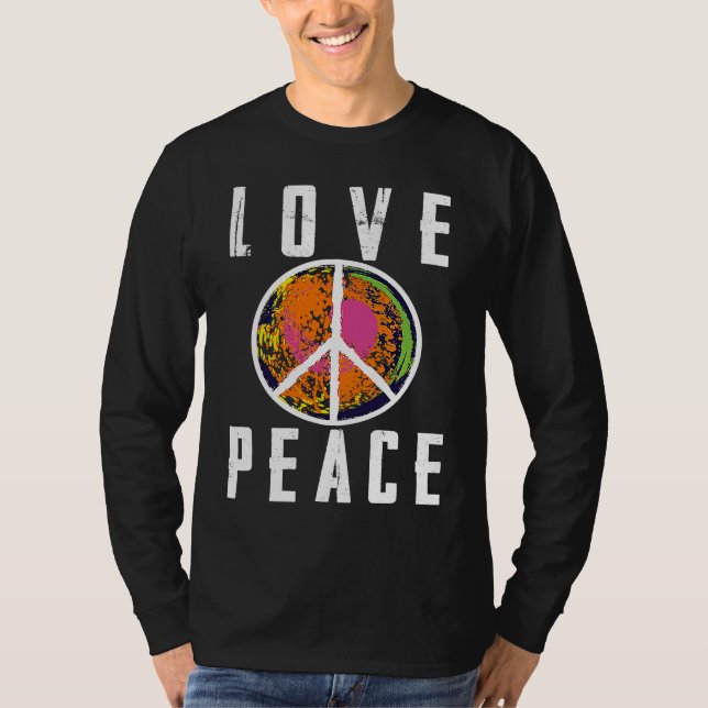 Camiseta Retro Flower Power 60s 70s  Love Peace Freedom 2 (Frente)