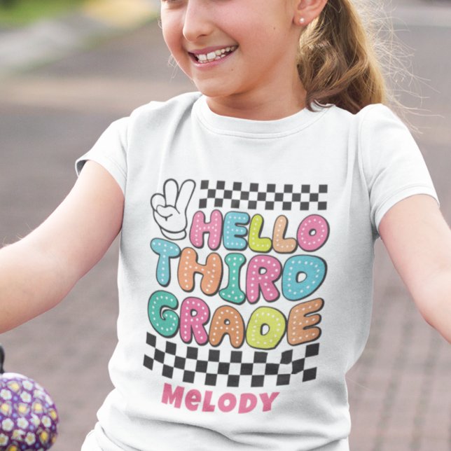 Camiseta retrô fofa de volta à escola terceira sér (Criador carregado)