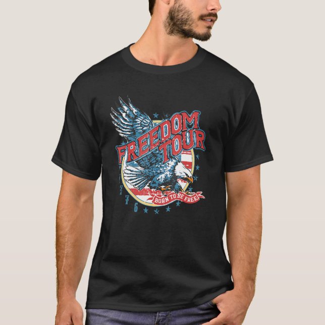 Camiseta Retro Free Dom Tour Eagle Mullet America Flag 4th (Frente)