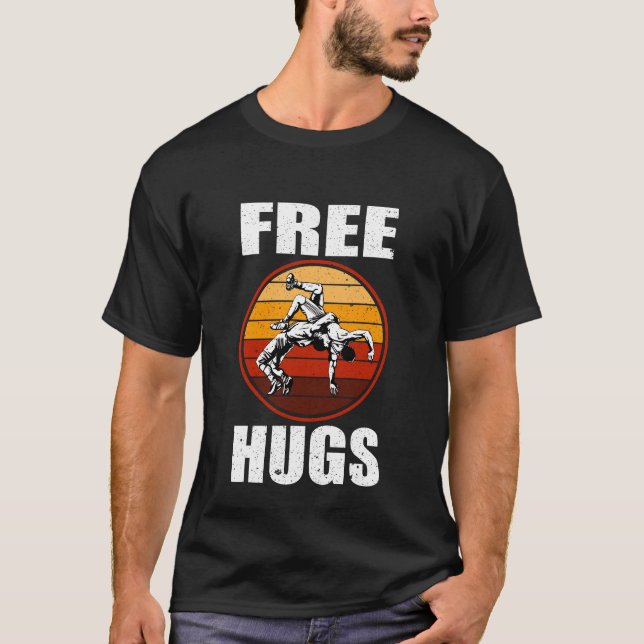 Camiseta Retro Free Hugs Luta Judo Jiu Jitsu Funny (Frente)