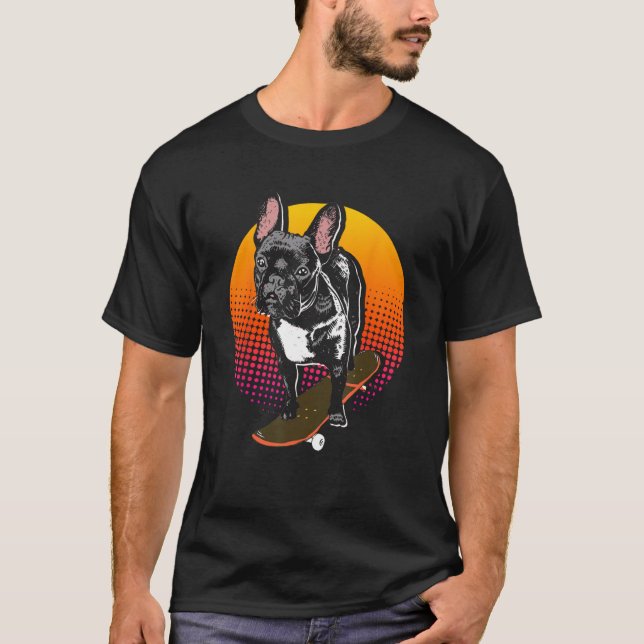 Camiseta Retro French Bulldog Skateboarder Frenchie Owner (Frente)