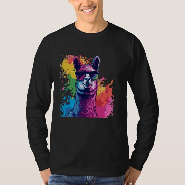 Camiseta Retro Funny Alpaca Art Sunglass Orgulho Gif Verão (Frente)