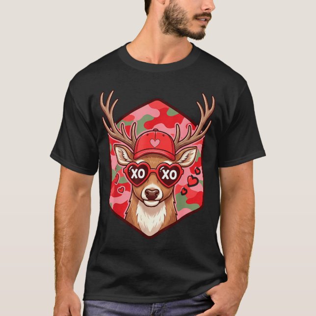 Camiseta Retro Funny Boys Valentines Day Hunting Deer Camo  (Frente)