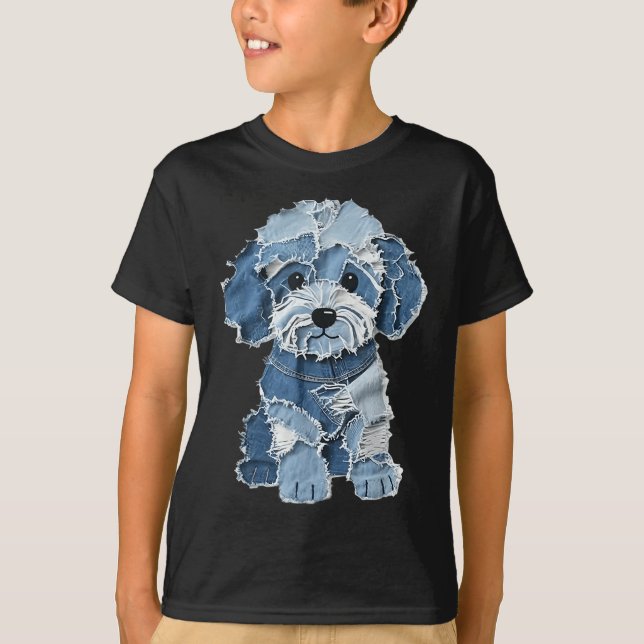 Camiseta Retro Funny Denim Patch Animal Dog Print  (Frente)