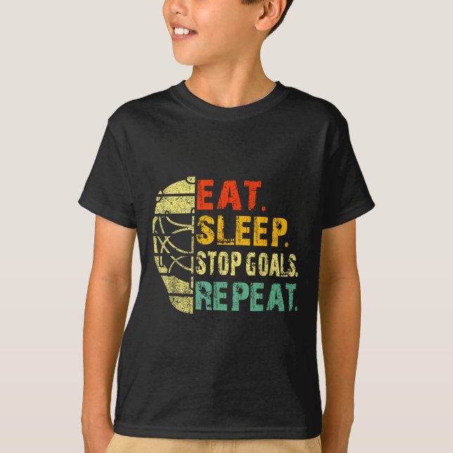 Camiseta Retro Funny Eat Sleep Stop Goals Repeat Ice Hockey (Frente)
