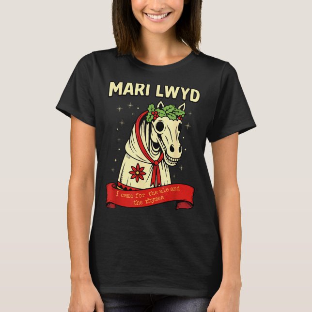 Camiseta Retro Funny Folklore Skeleton Horse Mari Lwyd Yule (Frente)