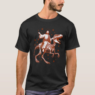 Camiseta Retro Funny Jesus Cavalgando Esqueleto Dinossauro 