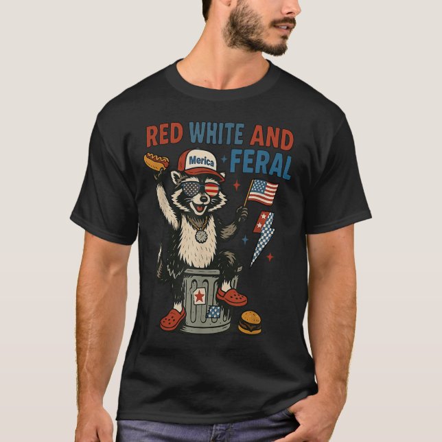 Camiseta Retro Funny Merica Raccoon 4th Of July Red White A (Frente)