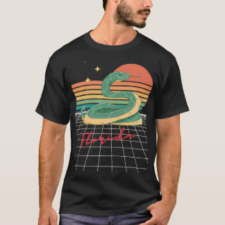 Camiseta Retro Futurista Anos 80 Pôr do Sol Flórida Cobra O