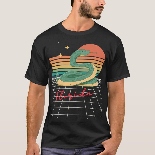Camiseta Retro Futuristic 80s Florida Sunset Snake Oversize (Frente)