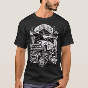 Camiseta Retro-Futuristic Mechanical Workshop