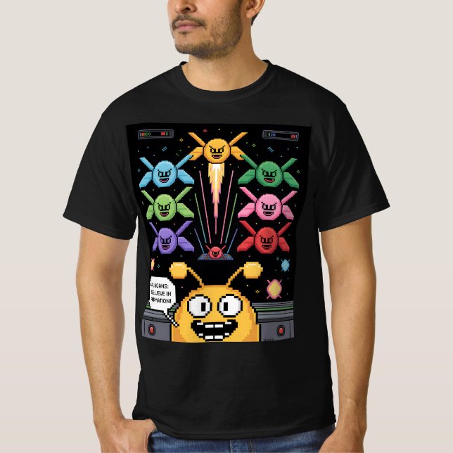 Camiseta Retro Galaga Galagans T-Shirt - Bee-lieve in Forma (Frente)