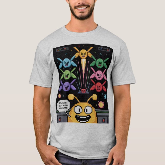 Camiseta Retro Galaga Galagans T-Shirt - Bee-lieve in Forma (Frente)