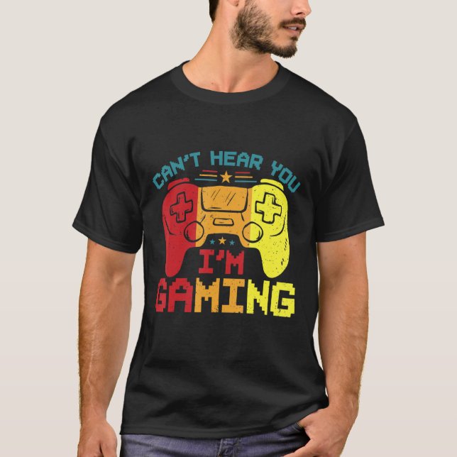 Camiseta Retro Gamer Headset Sorry Can't Hear You I'm Gamin (Frente)