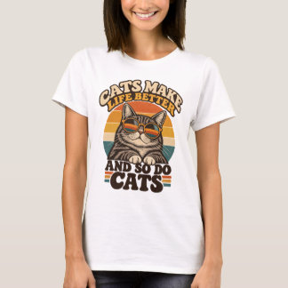 Camiseta Retro Gatos Tornam a Vida Melhor