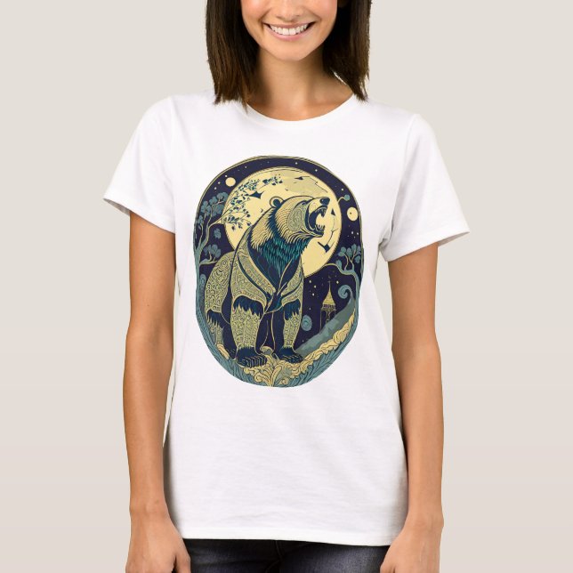 Camiseta Retro Geschenk Bär Russland Ikone Jugendstil Mond (Frente)