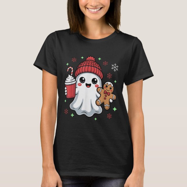 Camiseta Retro Ghost Beanie Christmas Holiday Xmas Coffee G (Frente)