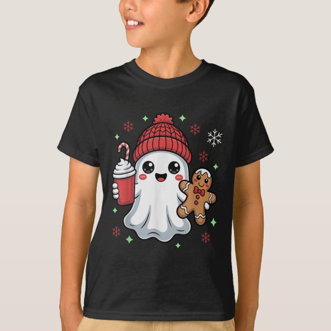 Camiseta Retro Ghost Beanie Christmas Holiday Xmas Coffee G (Frente)