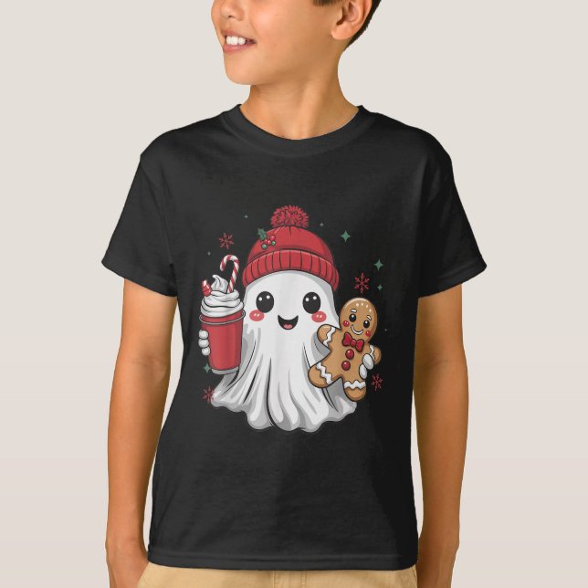 Camiseta Retro Ghost Beanie Christmas Holiday Xmas Coffee G (Frente)