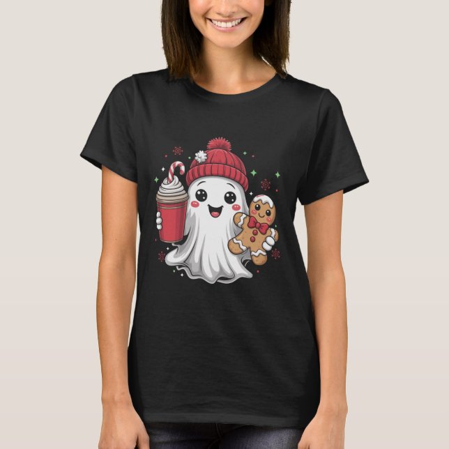Camiseta Retro Ghost Beanie Christmas Holiday Xmas Coffee G (Frente)