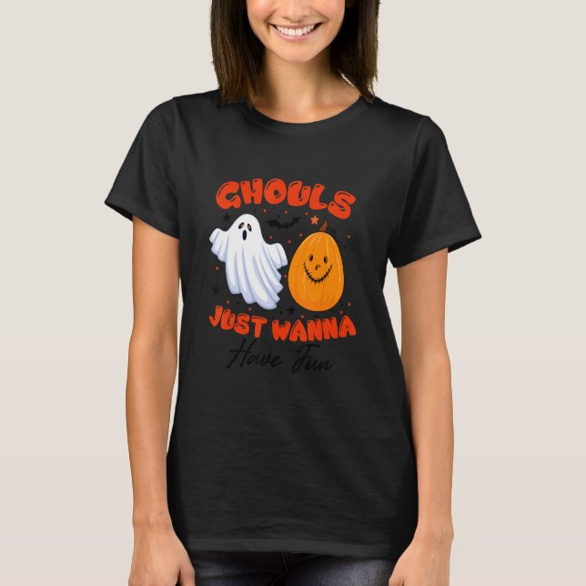 Camiseta Retro Ghost Boo And Pumpkin  Ghouls Just Wanna Hav (Frente)