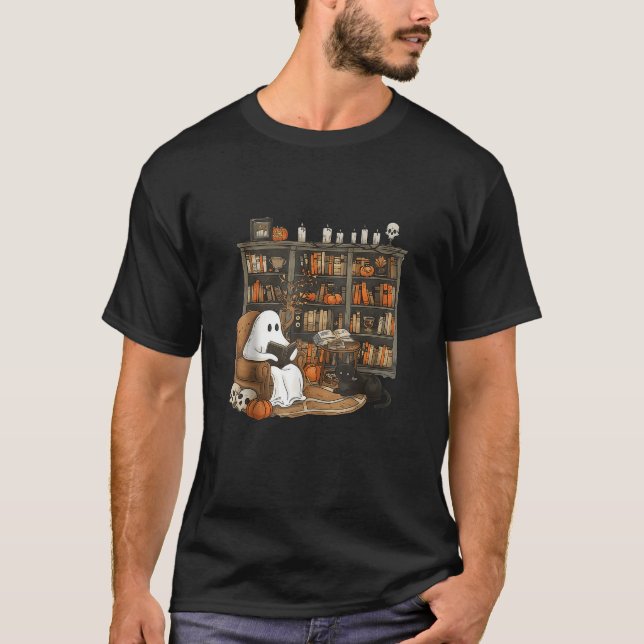 Camiseta Retro Ghost Reading Books (Frente)